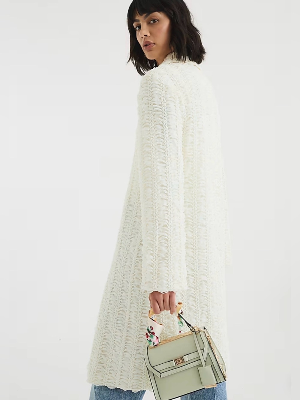 Mango Cream Long Sleeve Textured Knit Dress